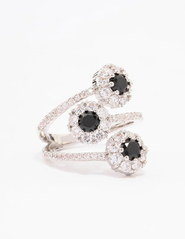handcrafted silver cross pendant Black Round Triple Tier Ring