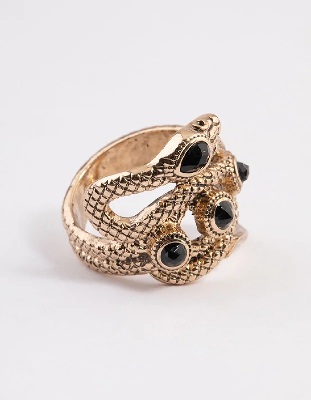 men’s hammered titanium ring Black Wrap Snake Ring