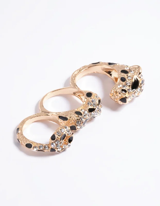 solid gold stacking rings set Gold Leopard Double Finger Ring