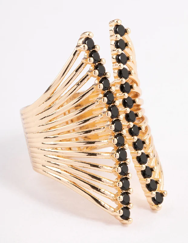elegant drop earrings wedding Black Ribbed Cage Ring