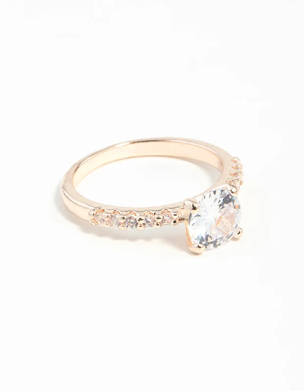 thin gold wedding band women Rose Gold Diamante Engagement Ring