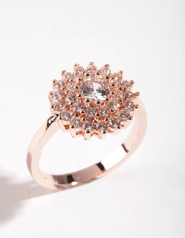 unique diamond stud earrings Gold Round Surround Cubic Zirconia Ring