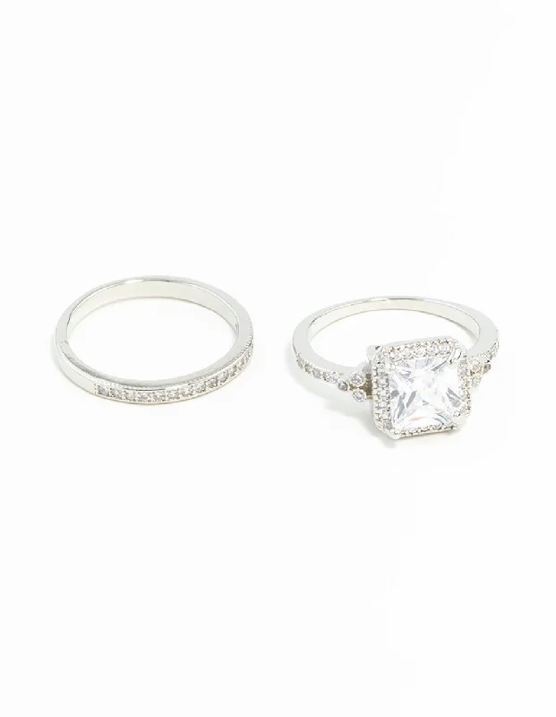 minimalist infinity ring Cubic Zirconia Double Silver Engagement Ring