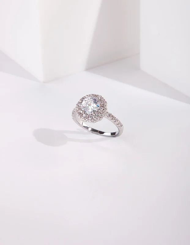 white topaz stacking rings Rhodium Engagement Surround Cubic Zirconia Ring