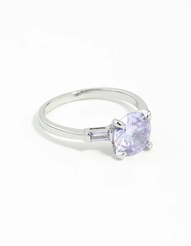 diamond tennis bracelet real Rhodium Round Stone Purple Cubic Zirconia Ring