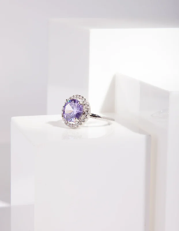 unique zodiac constellation necklace Rhodium Purple Cubic Zirconia Diamante Ring