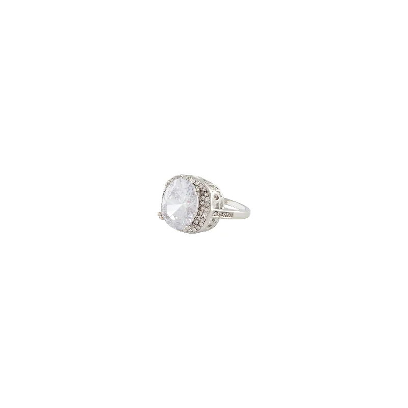 classic gemstone stud earrings Rhodium Square Cubic Zirconia Ring