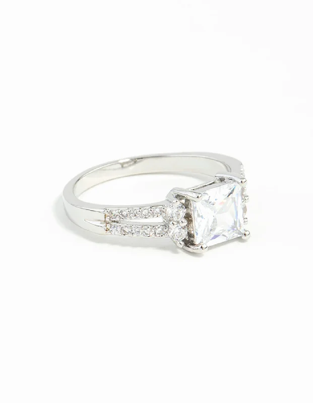 infinity heart necklace personalized Rhodium Cubic Zirconia Square Stone Ring