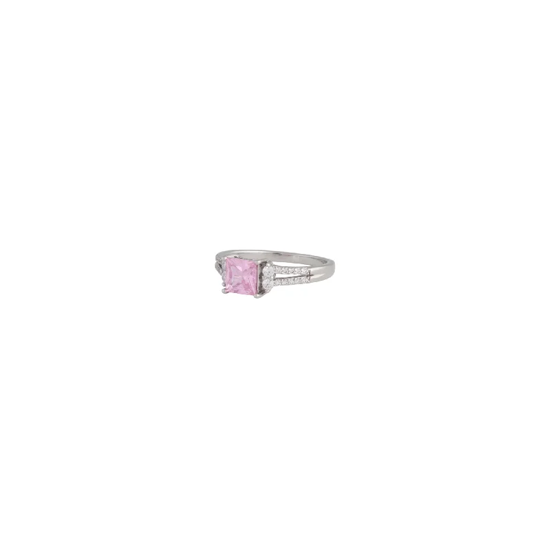crystal-studded gold ring Rhodium Cubic Zirconia Square Stone Double Band Ring