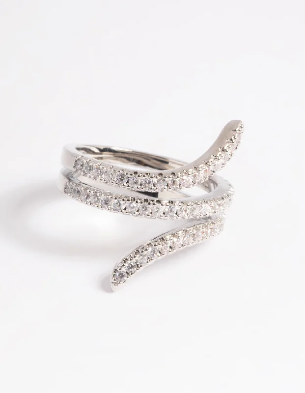 classic silver pearl earrings Rhodium Cubic Zirconia Wrap Around Ring