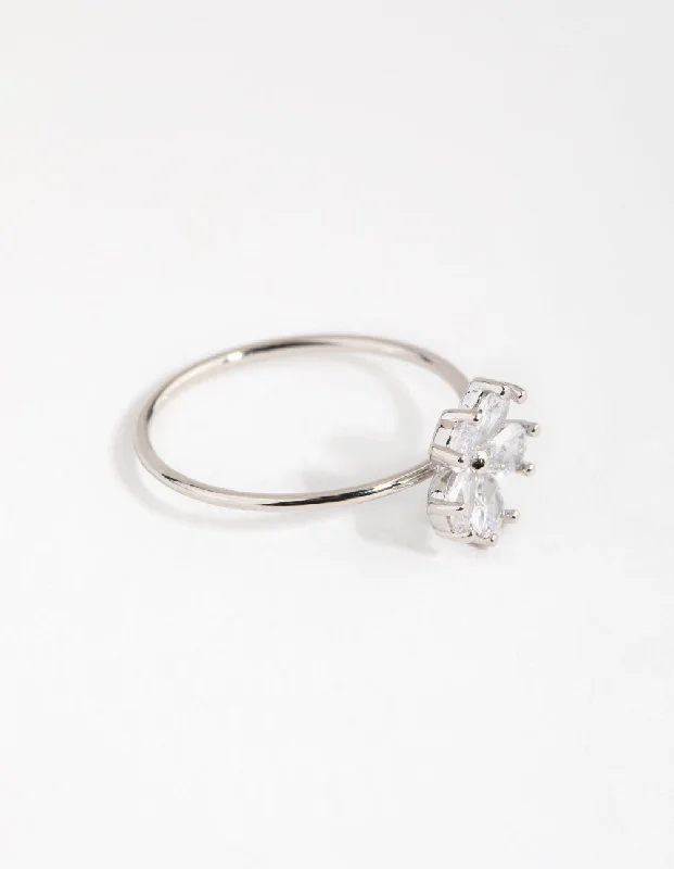 vintage marcasite brooch floral Rhodium Cubic Zirconia Daisy Diamante Ring