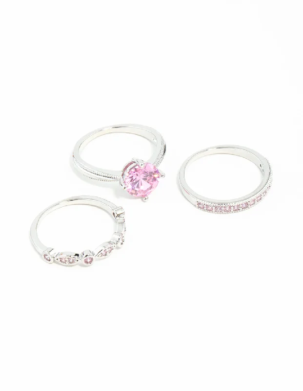 celestial galaxy planet earrings Pink Cubic Zirconia 3 Ring Stack Pack
