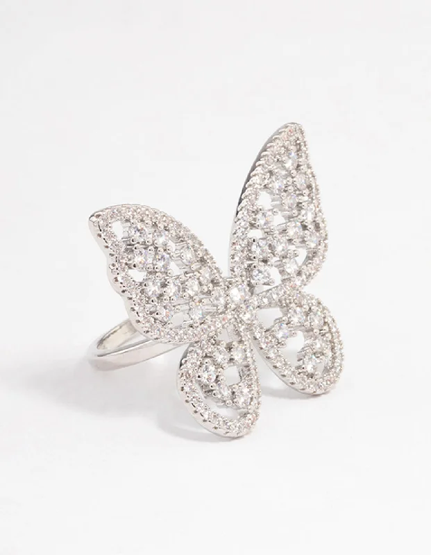 gold wedding band for men Rhodium Statement Butterfly Cocktail Ring