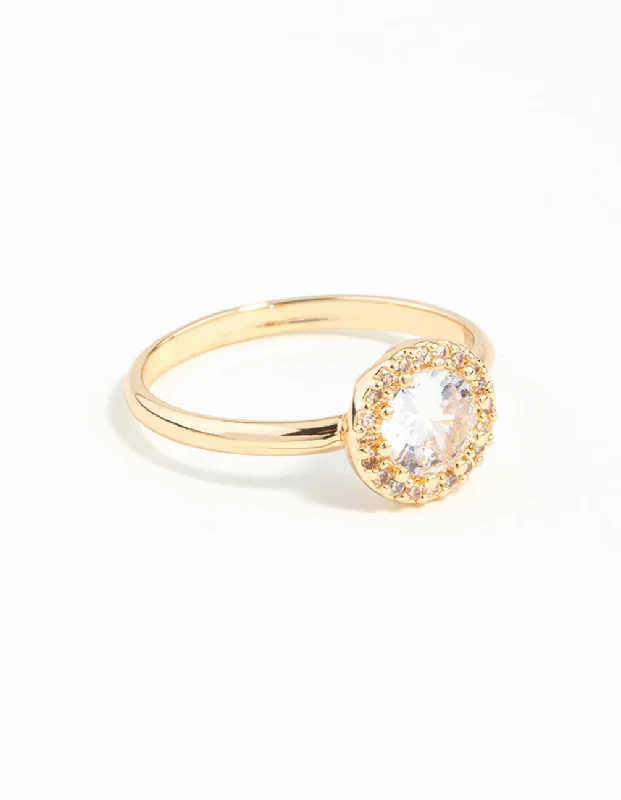 minimalist silver stacking bangles Gold Cubic Zirconia Circle Stone Surround Ring