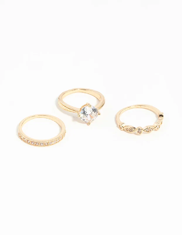 handcrafted gemstone drop earrings Gold Round Cubic Zirconia Ring Stack