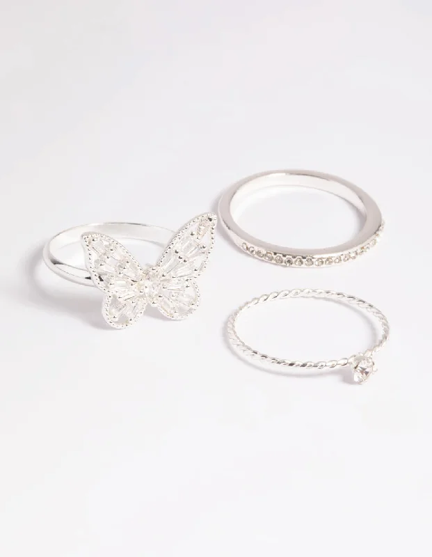 yellow sapphire engagement ring Silver Cubic Zirconia Butterfly Ring Stack Pack