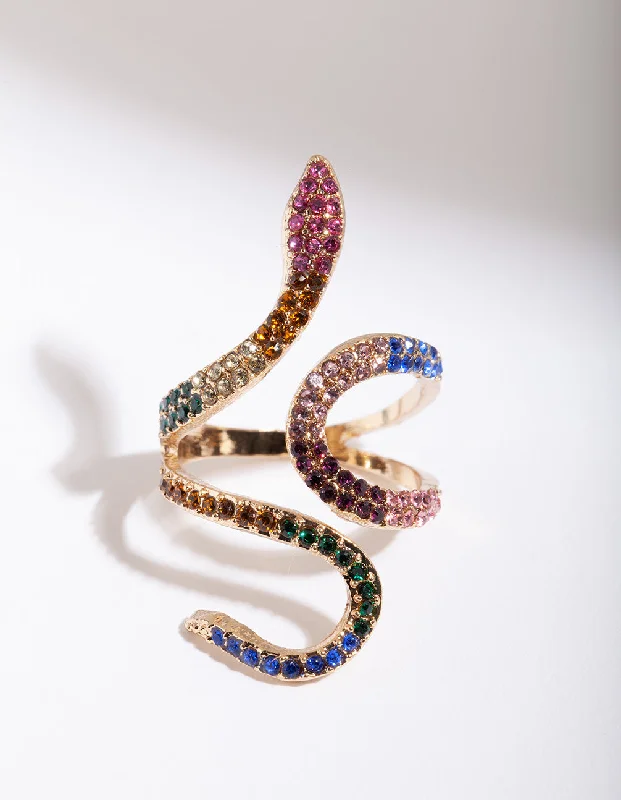 black diamond stud earrings Rainbow Diamante Snake Wrap Ring