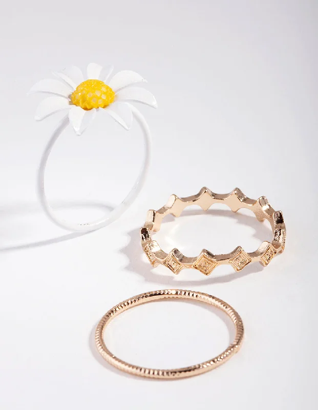 simple gold stacking rings Gold Daisy Pack Ring
