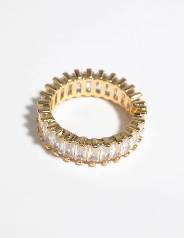 handcrafted gemstone toe ring Gold Cubic Zirconia Baguette Ring