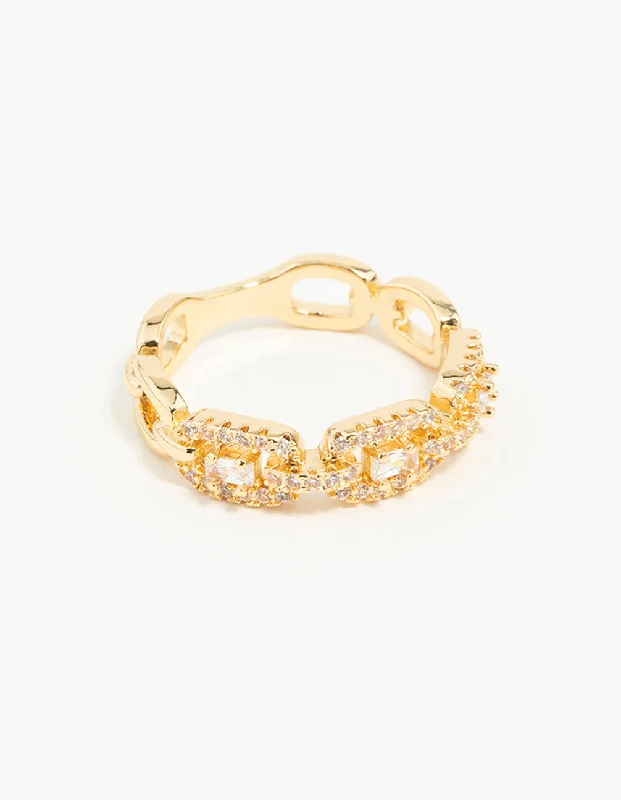 elegant pearl bridal set Gold Plated Cubic Zirconia Chain Ring
