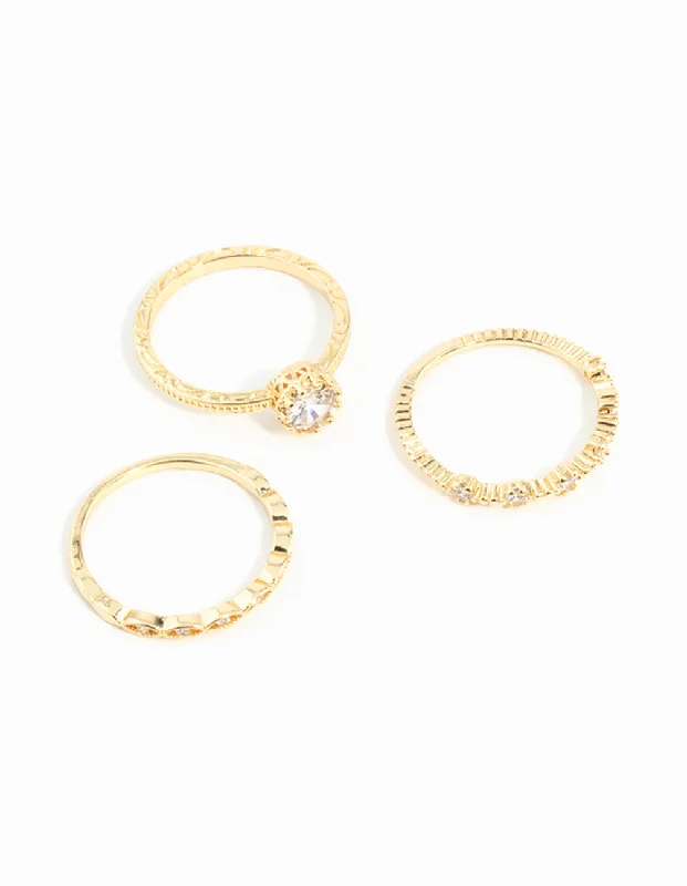 adjustable gemstone choker Gold Plated Cubic Zirconia Engaement Ring Stack