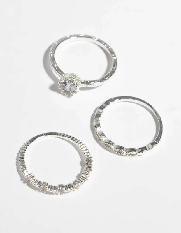 gemstone teardrop earrings Silver Cubic Zirconia Engagement Ring Stack