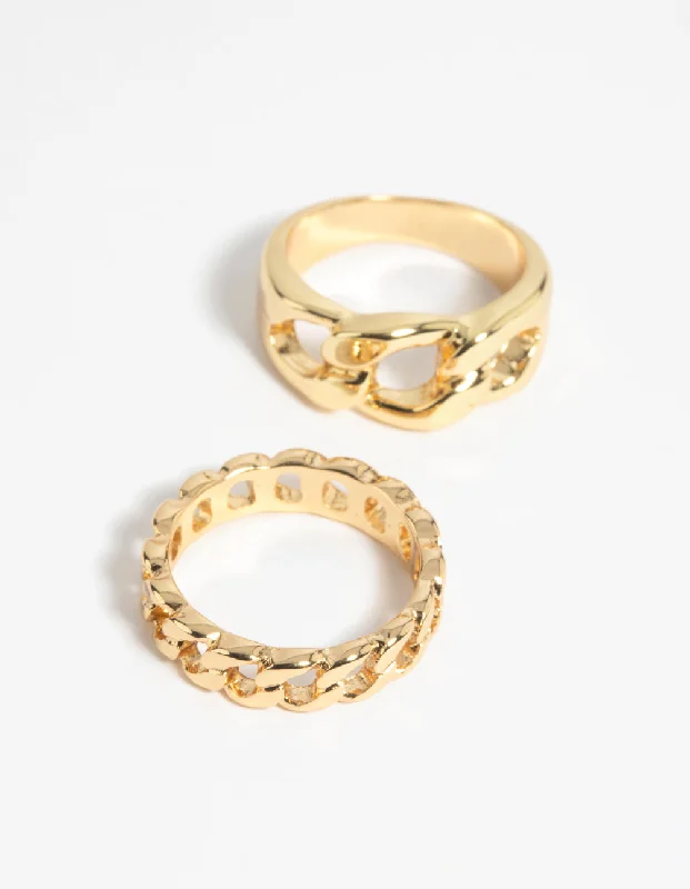 handmade silk thread earrings Gold Chain Ring Stack Pack