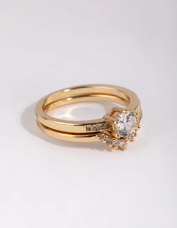 gold-plated figaro chain Gold Plated Engagement Style Ring Set with Cubic Zirconia