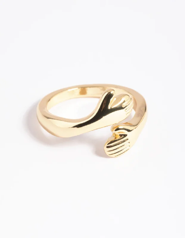white gold infinity ring Gold Plated Hugging Hands Ring