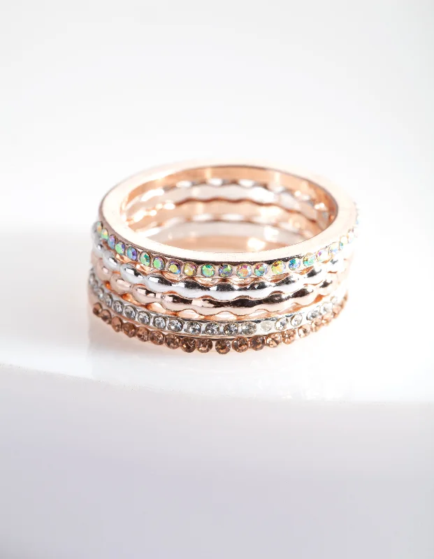 emerald-cut engagement ring halo Mixed Metal Fine Diamante Ring 5-Pack