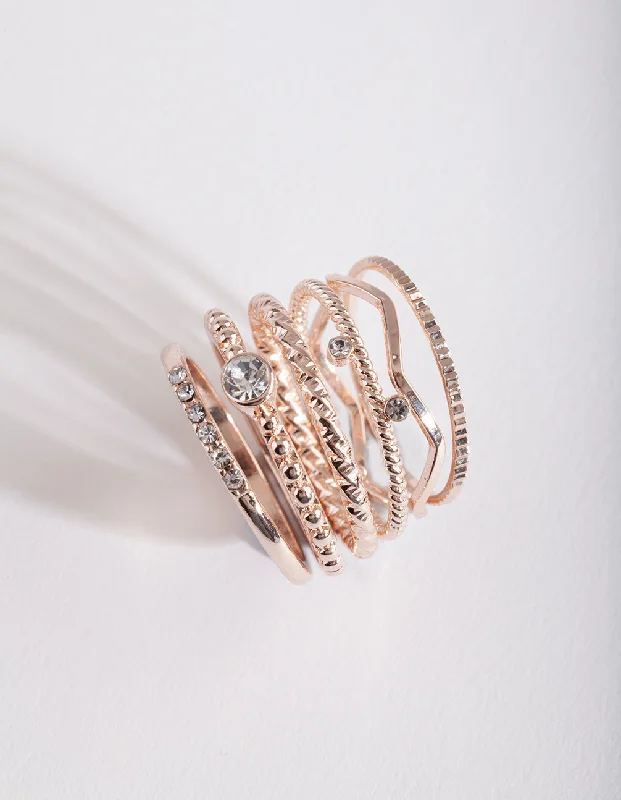 black opal engagement ring Rose Gold Diamante Band 6-Pack