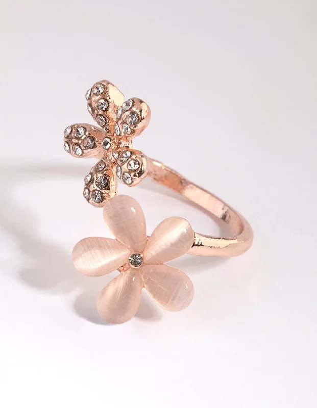 celestial moon and star necklace Rose Gold Diamante Flower Ring