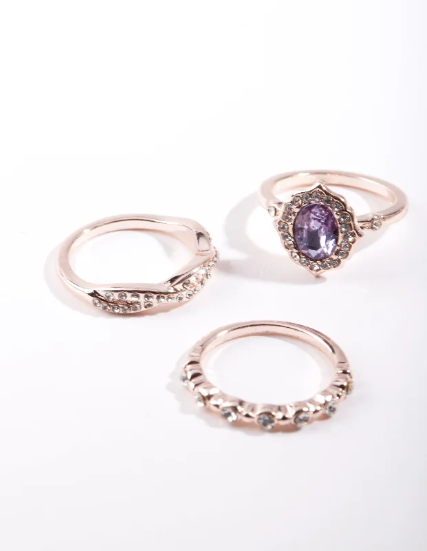 minimalist crystal quartz ring Rose Gold Purple Stone Ring Stack