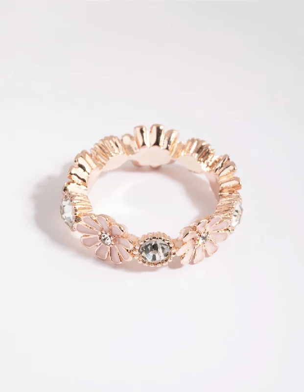 personalized coordinates ring custom Rose Gold Flower & Diamante Ring