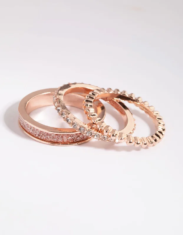 moonstone engagement ring boho Rose Gold Glitter Ring Stack Pack