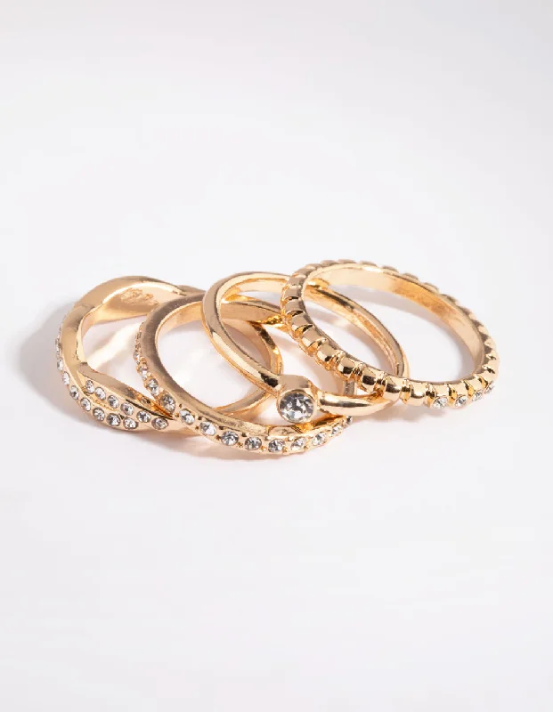 classic wedding set with diamonds Gold Diamante Ring Stack Pack