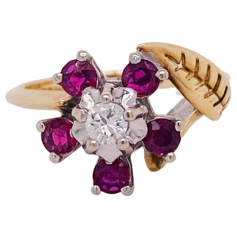 Ruby and Diamond Flower Ring