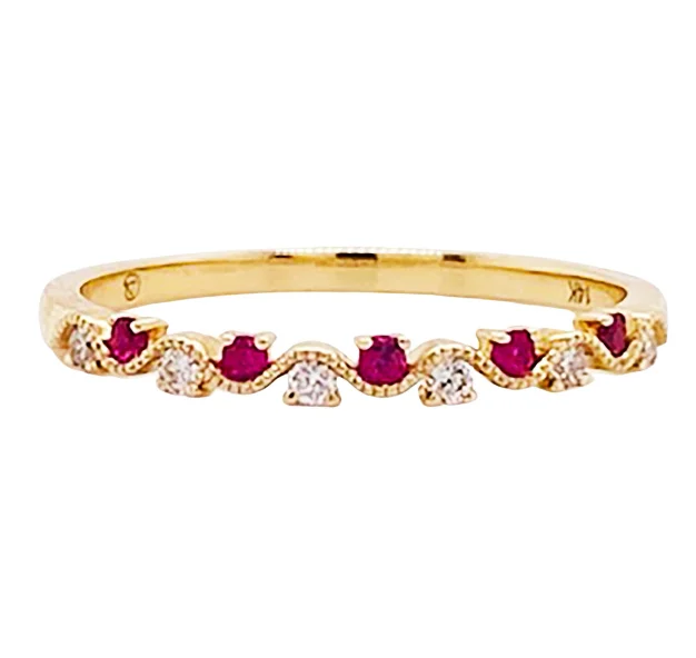 fine silver herringbone necklace Ruby & Diamond Wave Ring