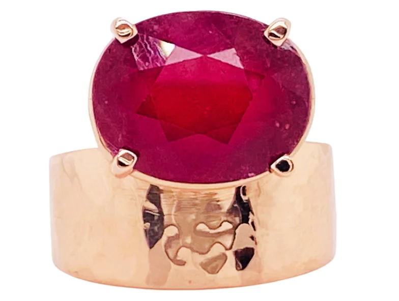 bold chunky cocktail ring Oval Ruby Hammered Band