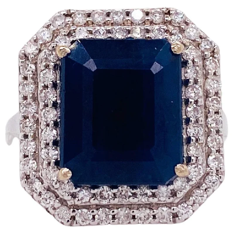 Sapphire Double Diamond Halo Ring