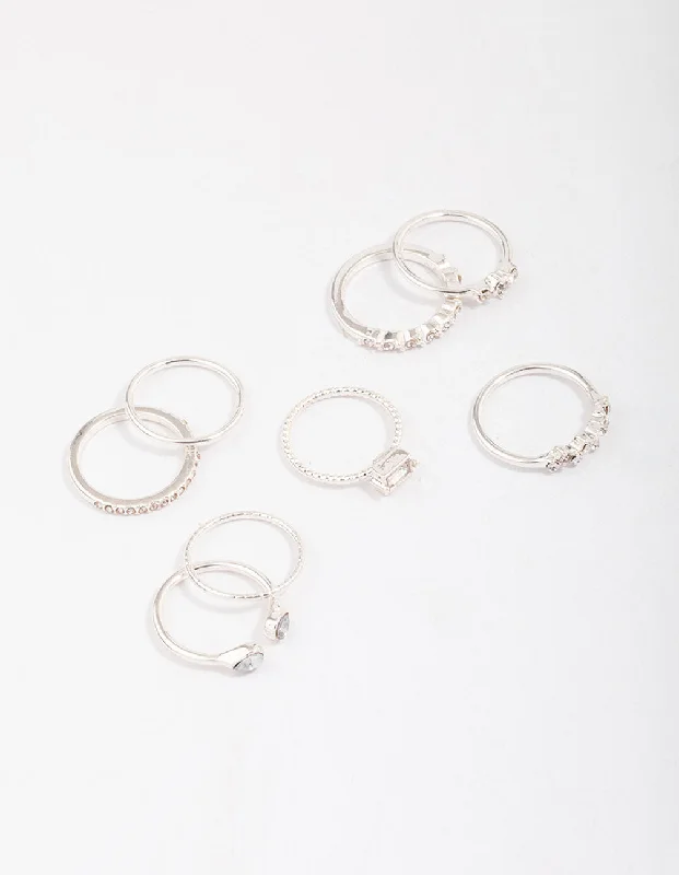 unique moon phase ring Silver Fine Diamante Ring 8-Pack