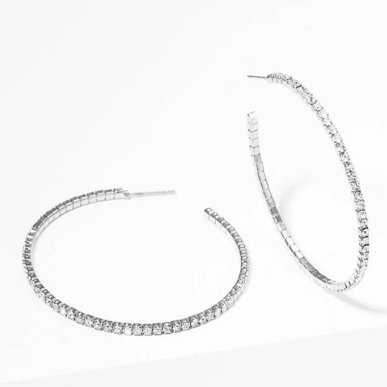 Silver Large Crystal Hoop Earrings