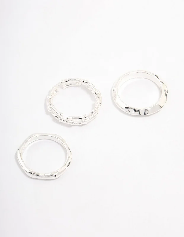 men’s black titanium ring Silver Plated Chain Link Stacking Ring Pack