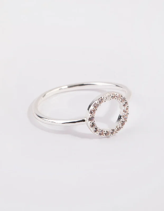 bold statement ring chunky Silver Cubic Zirconia Open Circle Ring