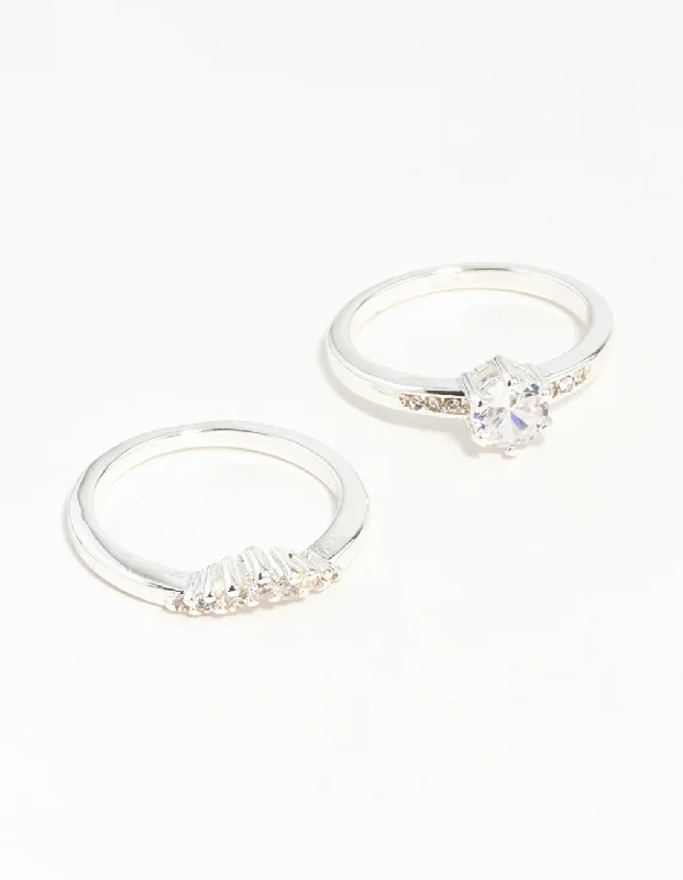 adjustable infinity charm bracelet Silver Plated Round Cubic Zirconia Ring Set