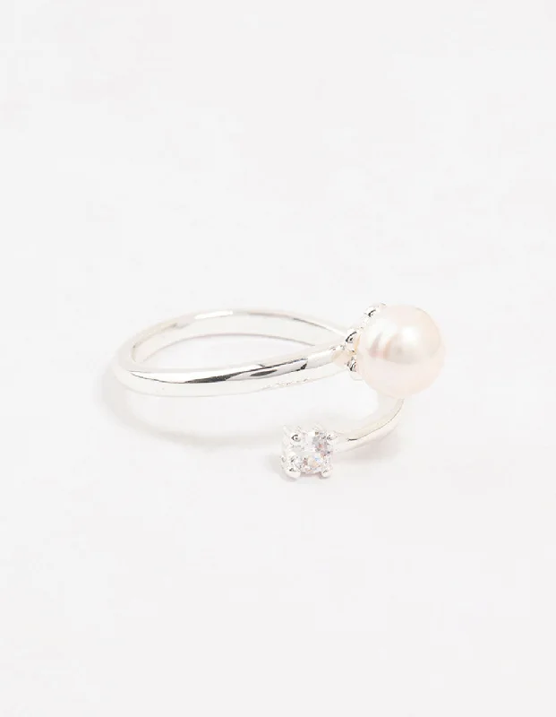 minimalist gemstone stud earrings Silver Plated Dainty Cubic Zirconia Wrapped Ring