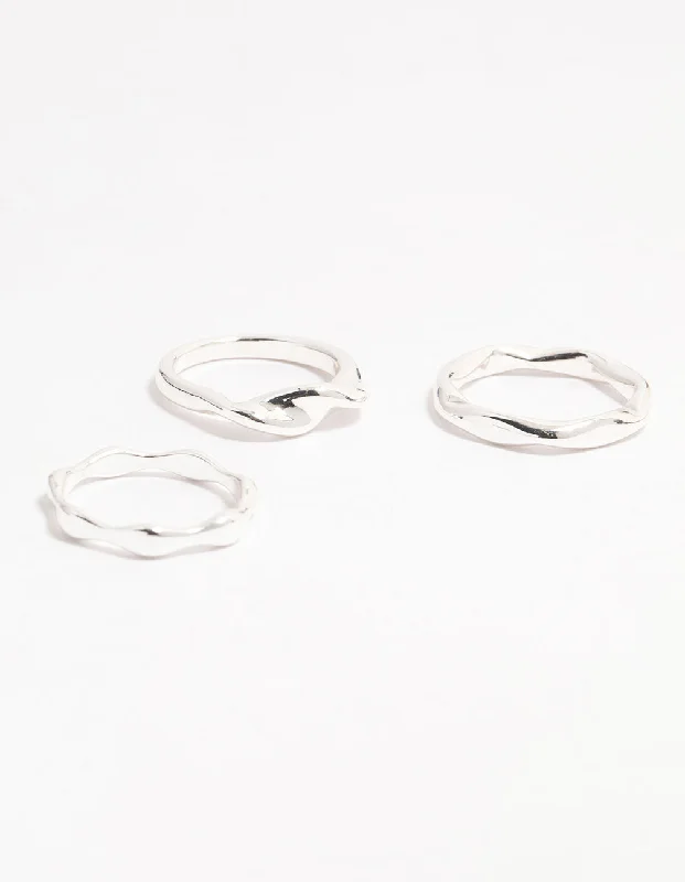 vintage-style garnet ring Silver Plated Irregular Stacking Rings 3-Pack