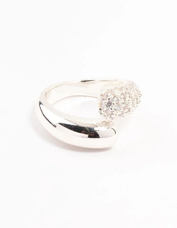 adjustable silver cuff bracelet Silver Plated Pave Wrapped Cubic Zirconia Ring