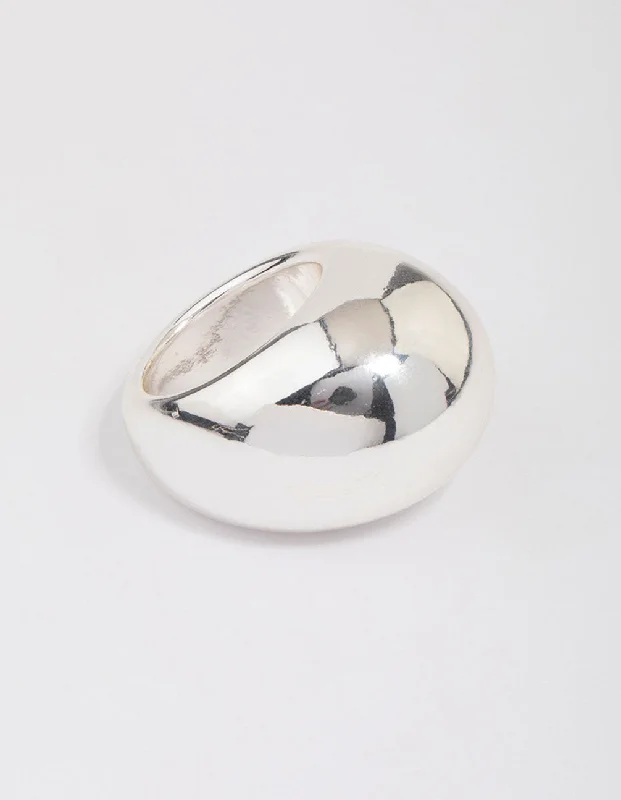 round cut diamond engagement ring Silver Plated Smooth Round Dome Ring