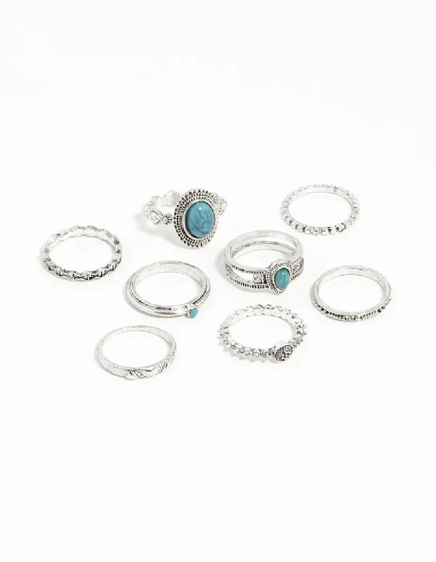 bezel set engagement ring modern Silver Stackable Ring Turquoise 8-Pack